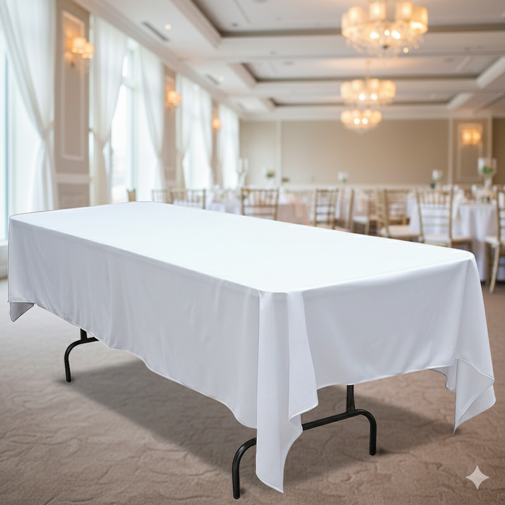 Mantel blanco para mesa rectangular de eventos